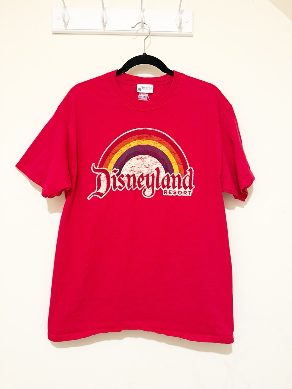 Disney Red T-Shirt with Retro Rainbow Graphic